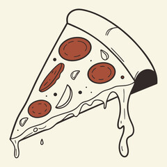 Minimalist Pizza Slice with Melting Cheese and Toppings A Tasty Icon in Simple Line Style