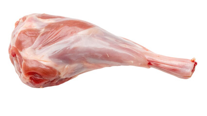 A raw meat leg cut, showcasing its marbled texture and natural color variations.