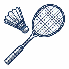 Create a bold, vector illustration of a badminton racket with a thick, black stroke, emphasizing detail and texture.  Include realistic shading.