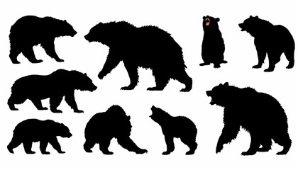 Bear Silhouettes Collection: A collection of various bear silhouettes in different poses, perfect for design projects needing a wild animal theme.