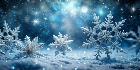 Winter Wonderland Scene Sparkling Snowflakes Adorn a Frosty Landscape Under a Starry Night Sky