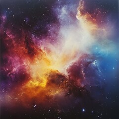 Naklejka premium Vibrant cosmic nebula showcasing a stunning array of colors and patterns in the galactic expanse illustrating the beauty of space at night