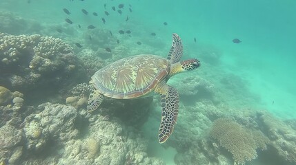 Sea Turtle in Coral Reef Underwater Scene (1)