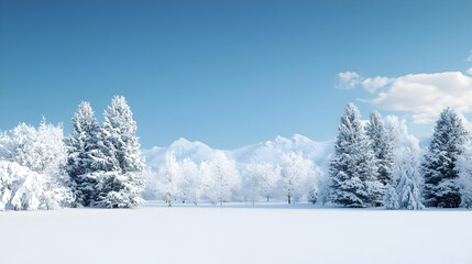 Naklejka premium Snowy Forest Landscape Under Clear Blue Sky