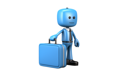 Blue cartoon character with briefcase on black background illustration isolated on transparent background	