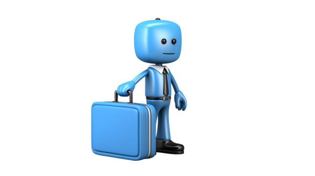 Blue cartoon character with briefcase on black background illustration isolated on transparent background	