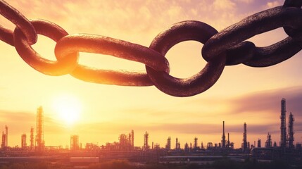 Naklejka premium Rusty Chain Over Industrial Sunset