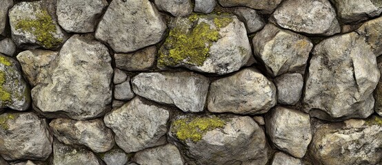 Obraz premium A detailed image from above displaying the texture of stone covered in moss and lichen, suitable as a wallpaper with space for text