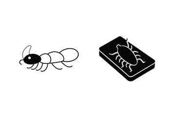 Ant And Cockroach In Black And White Cartoon Isolated On White