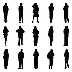 Vector collection set of individual people silhouettes.	
