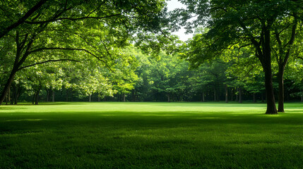 Obraz premium Sunlit Meadow With Lush Green Trees