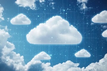 Digital Cloud Computing Network Technology Abstract Background Image Sky Web Data Blue White Lines  