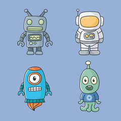 Space galaxy character cartoon set in isolated background