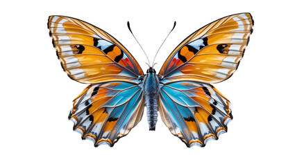 Fototapeta premium Majestic butterfly with vibrant orange and blue wings against a dark background