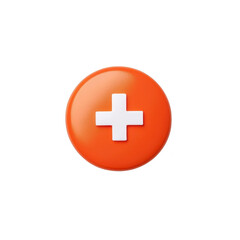 Fototapeta premium orange button with white plus sign in center, symbolizing addition or positivity, is isolated on transparency background. button vibrant color and simple design convey sense of clarity and focus