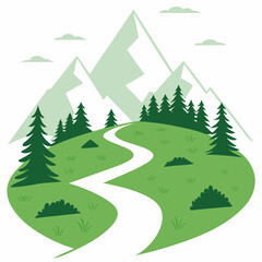 Fototapeta premium Create a bold, clean vector illustration of a winding mountain path. Emphasis on strong, defined lines and clear contrast.