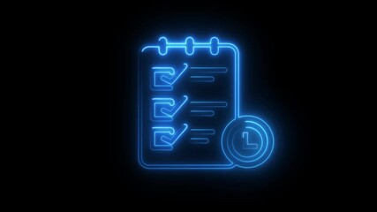 Glowing neon daily planning icon isolated on black background. HD Video motion graphic animation.