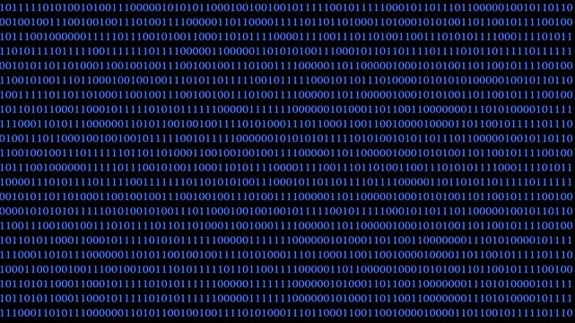 Vibrant digital backdrop showcasing an intricate pattern of binary code in shades of blue, evoking themes of technology and data processing in a modern context.