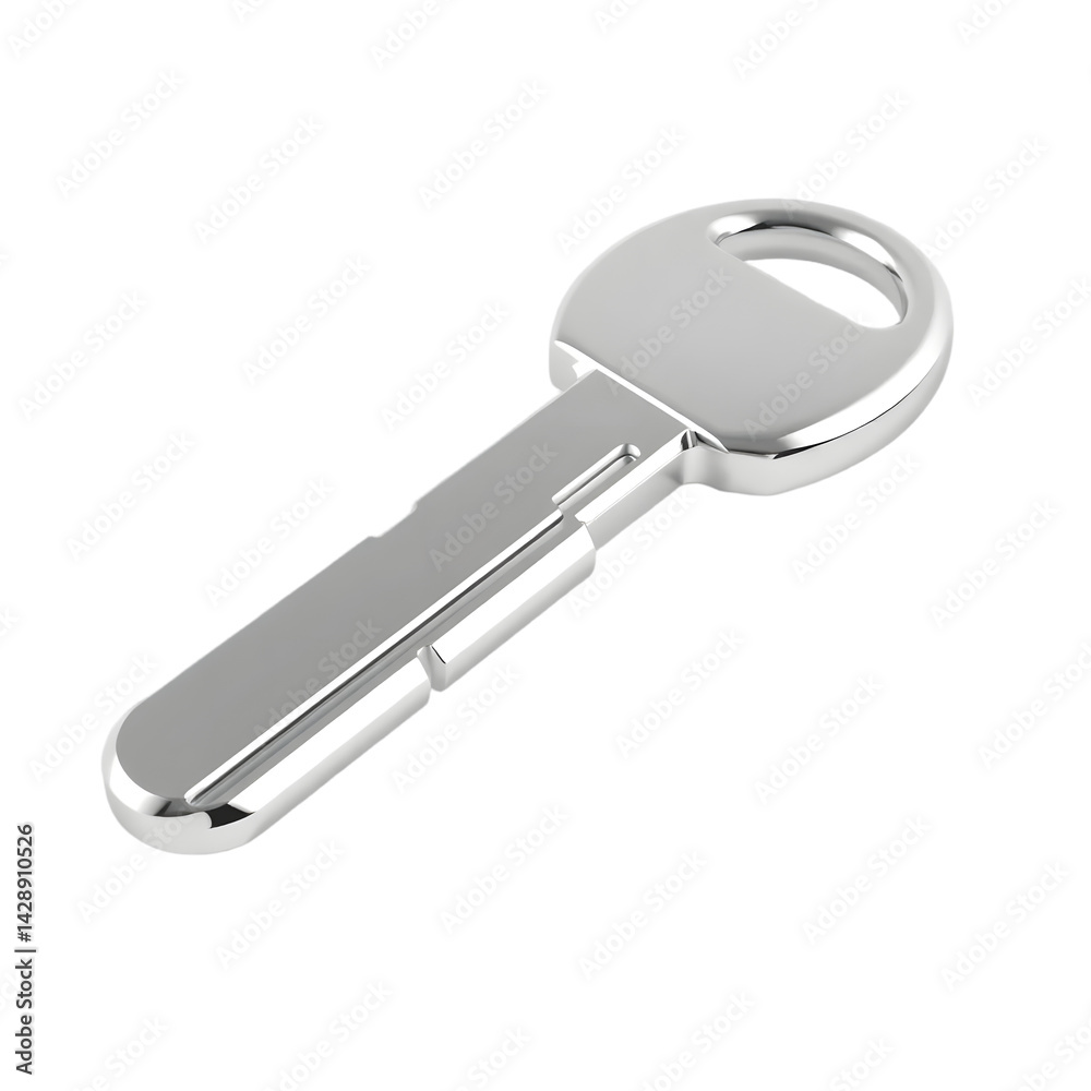 Poster Chrome Key Object, Gleaming Metal Access, Perfect For Security Concepts. A Symbol Of Entry, Unlocking New Possibilities. Shiny Silver Design Element. Modern Minimalist Style. Isolated, Ready For Your