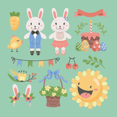 Easter egg element collection set in isolated background