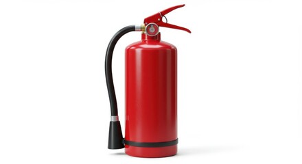 Obraz premium Red fire extinguisher is showcased against a white background