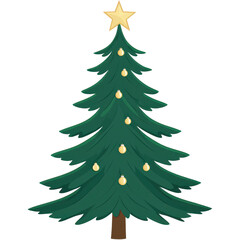 Fototapeta premium beautifully decorated Christmas tree with golden star on top and glowing lights creates festive and joyful atmosphere