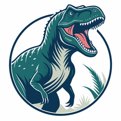 Create a vector illustration of a roaring Tyrannosaurus Rex with bold, black strokes.  The style should be impactful and graphic.