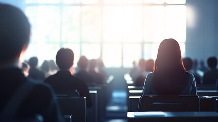 ホールで話しを聞く女性 generative ai