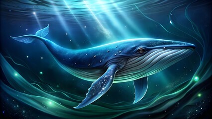 A blue illustration shows a dolphin in motion underwater in the sea