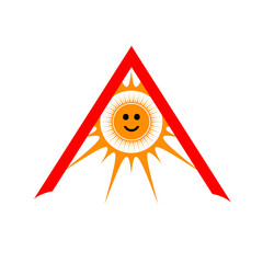Smiling Sun in Triangle Symbol – Abstract Vector Logo Design on Black Background