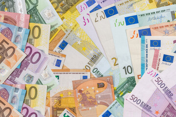 EU Euro paper currency banknotes as part of the trading system
