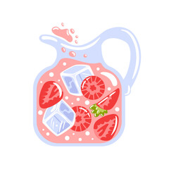 vector illustration featuring a refreshing glass pitcher filled with strawberry lemonade. bright red strawberries, surrounded by ice and garnished