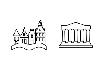 Fototapeta premium City Buildings And Ancient Architecture Vector Line Art Illustration For Design Elements