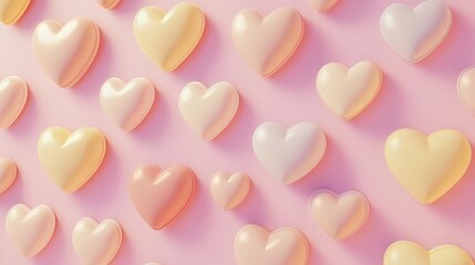 Obraz premium Soft Pink Background with Colorful Hearts Ideal for Romantic Themes