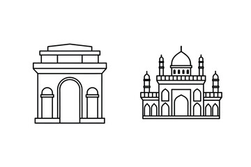 India Gate And Taj Mahal Landmarks In Minimalist Line Art Style