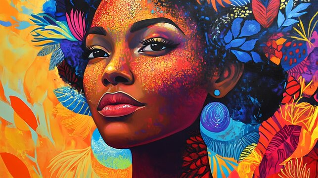 a woman face adorned with vibrant abstract paint strokes