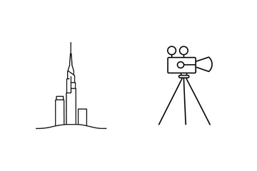 Dubai Skyline With Classic Camera Minimalist Outline Simple Vector Design