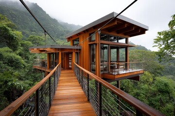 Modern Treehouse with Scenic Views in Lush Green Forest Setting