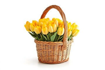 Beautiful Yellow Tulips in Wicker Basket Spring Flowers