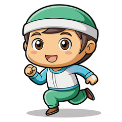 Obraz premium Cartoon boy running in a teal and light green outfit