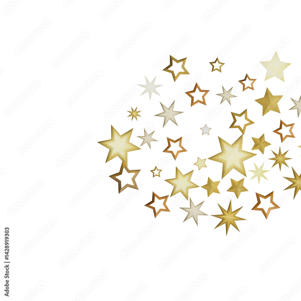 Poster a cluster of golden stars scattered on a black background, creating a celestial and festive aestheti