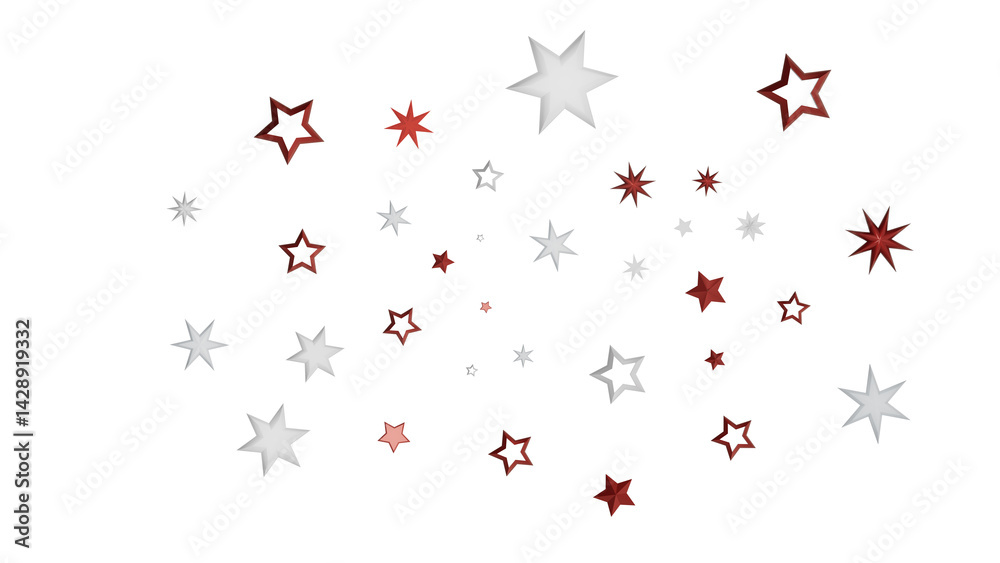 Poster Abstract image of red and white stars on a black background. The stars are arranged in a cluster, creating a festive and celebratory atmosphere. The design is minimal and simple, with high contrast.