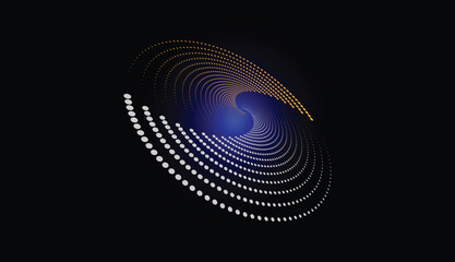 Abstract digital swirling circles of glowing hexagons dot. vector illustration design on black background.