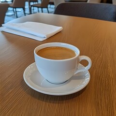 Obraz premium Espresso Coffee in White Cup on Wooden Table
