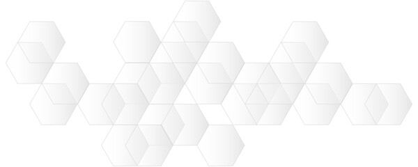 Abstract white and gray color geometric hexagon shape and lines seamless pattern transparent background design.