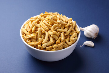 Indian most popular snacks called Sev, Lahsun Sev or Garlic Sev 
