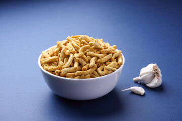 Indian most popular snacks called Sev, Lahsun Sev or Garlic Sev 