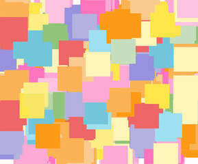 Background featuring a collage of overlapping colorful squares in a variety of pastel and vibrant hues.