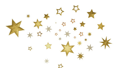A digital illustration of golden stars on a black background
