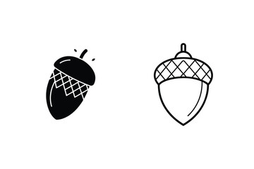 Acorn Vector Illustration Set In Black And White Minimalist Autumn Design